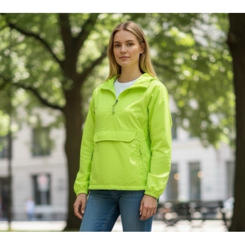 The North Face Women's L 1/4 Zip Pullover Lightweight Jacket Neon Yellow EUC‎